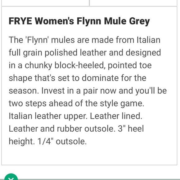 Frye Flynn Pointed Toe Block Heel Mules Grey  Tumbled Italian Leather 10M - Picture 2 of 12